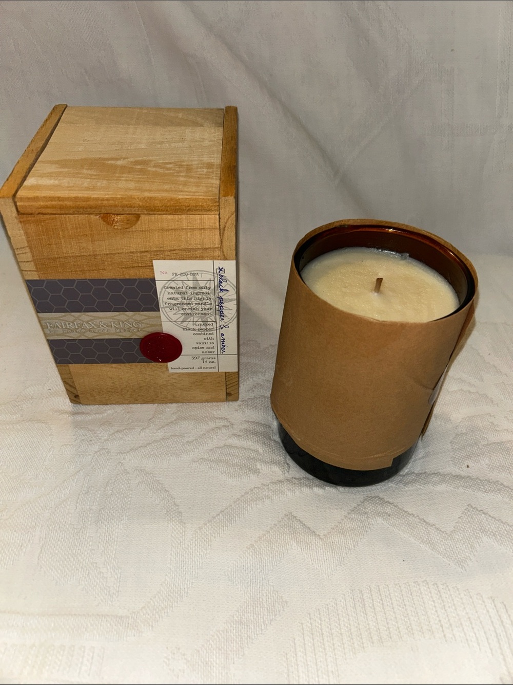 Crate&Barrel Cream Candle in Brown Kraft Sleeve.